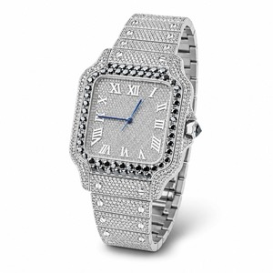 Reloj de Lujo Tonneau con Diamantes y Correa de Cuero, con Indicador de Fecha Analógico, Reloj de Pulsera para Hombre - Product Image 6