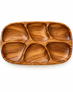 Plateau de service en bois artisanal à plusieurs compartiments pour les collations, les fruits secs et les apéritifs - Product Image 3