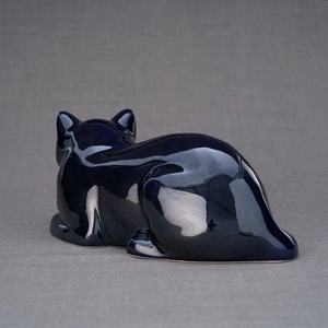 Urna para Cenizas de Mascotas en Forma de Gato Dormido, Color Azul Marino, Metal, con Acabado Brillante, Recuerdo Conmemorativo para el Hogar - Product Image 3
