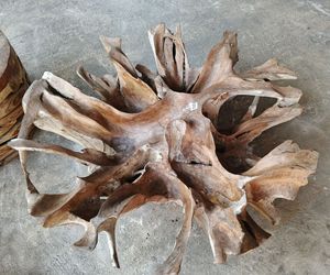 Rustic Handmade <b>Solid</b> <b>Wood</b> Coffee <b>Table</b> with Glass <b>Top</b> Made of Teak Root Living Room Furniture in Craftsman Design - Product Image 2
