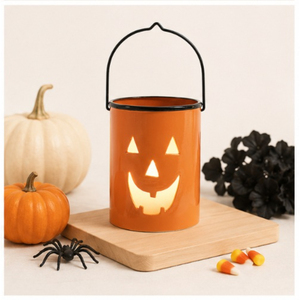 Wholesale Eco-friendly Metal Jack O <b>Lantern</b> <b>Tea</b> <b>Light</b> Holder Orange Pumpkin Candle Bucket with Metal Handle Halloween Home Decor - Product Image 6