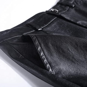 กางเกงขายาวหนัง PU สำหรับผู้หญิง เอวสูง ทรงหลวม สีพื้น ใส่สบาย เหมาะสำหรับฤดูใบไม้ร่วง - Product Image 3