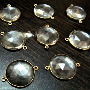 Juego de 2 Conectores de Cristal de Roca Natural en Forma de Moneda de 18 mm, Conector Briolette Genuino con Bisel de Doble Aro - Product Image 3