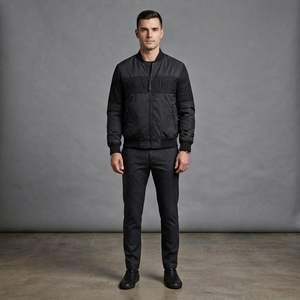 Mens Black Bomber <b>Jacket</b> Tonal Embossed Logo Casual Streetwear <b>Zip</b> <b>Up</b> <b>Jacket</b> Custom OEM ODM Wholesale - Product Image 1