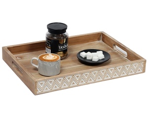 Plateau de service de table rectangulaire en bois imprimé émaillé Fabricant en gros pour l'Inde Nouveau design Plateau de service en bois fait main - Product Image 1