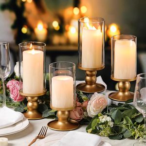 4Pcs Hurricane Candle <b>Holder</b> for Pillar Candles, Gold Candle <b>Holders</b> with Clear <b>Glass</b> Sleeve for Table Centerpieces - Product Image 3