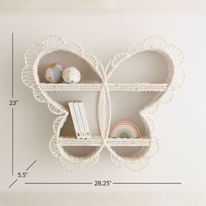 Estante de Mimbre Tejido con Diseño de Mariposa, Estante Flotante Blanco para Dormitorio Infantil, Organizador de Juguetes y Libros, Decoración del Hogar, Venta al Por Mayor - Product Image 3