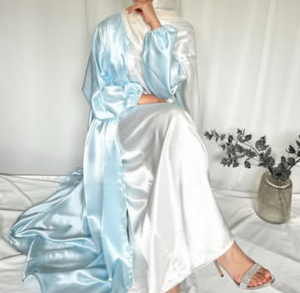 Abaya en soie blanche avec manches drapées orange, robe longue modeste à manches longues, idéale pour un usage quotidien, nouvelles abayas 2026 - Product Image 4