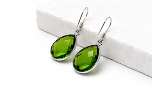 Pendientes Colgantes de Piedra Caliza Natural Vintage al por Mayor, Facetados, Plateados, con Gema Verde, Hechos a Mano, Joyería de Moda Unisex - Product Image 4