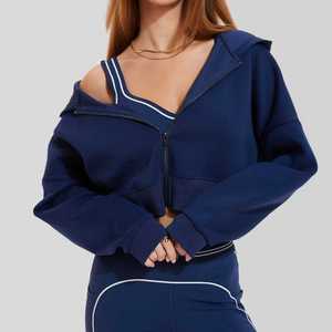 New Stylish <b>Cropped</b> Hoodie for Women Full <b>Zip</b> <b>up</b> Luxury Plain Customized Logo Cotton Loungewear Women's Hoodies - Product Image 4