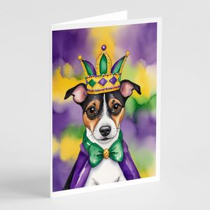 Whimsical A7 Tamaño 5x7 Jack Russell Terrier King Mardi Gras Paquete de tarjetas de felicitación 8 Tarjetas de notas en blanco con sobres - Product Image 1