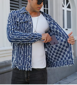 TRIBON SPORTS Chaqueta Camisera de Mezclilla para Hombre, Color Sólido, Borde Deshilachado, Cuello Clásico, Corte Regular, Estilo Casual, para Primavera, con un Solo Botón - Product Image 6