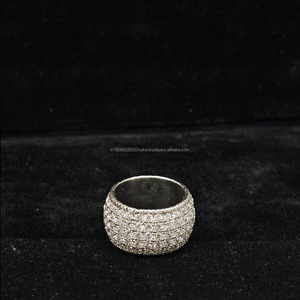Round Brilliant Cut Moissanite Diamond Cocktail <b>Ring</b> 925 Sterling Silver Pave Setting Luxury Unisex Wedding Band for Gifts - Product Image 1