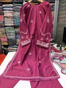 Embroidered Pure Lawn Cotton Indian Pakistani <b>Women</b> Wear Straight <b>Kurta</b> Salwar Kameez Muslim Dress Summer Collection - Product Image 5