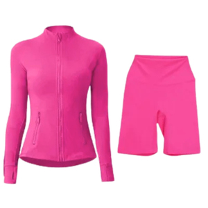 Conjunto Deportivo de 2 Piezas para Mujer, Chaqueta de Yoga de Manga Larga, Transpirable, de Secado Rápido, Talla Grande, Cintura Elástica, Pantalones Cortos - Product Image 4