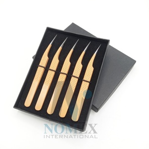 ชุดแหนบเคลือบผงสีน้ำตาลปลายแหลมปลายแหลมสำหรับต่อขนตาแหนบสเตนเลสสตีลแยกชิ้น - Product Image 3