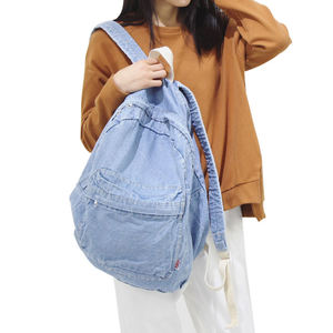 Denim Laptop <b>Backpack</b> Unisex Casual Style 20-39L Softback with Zipper Closure and Shoulder <b>Straps</b> - Product Image 4