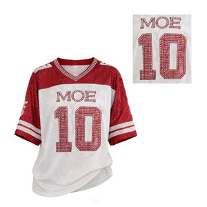 เสื้อเจอร์ซีย์อเมริกันฟุตบอลคอวี แขนสั้น ประดับเพชร หมายเลข  สำหรับผู้หญิง ทรงโอเวอร์ไซส์ ผ้าตาข่าย เหมาะสำหรับวันแข่งขัน รับผลิตชุดทีมตามสั่ง - Product Image 2
