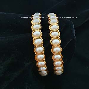 Pearl Style Gold Plated <b>Bangles</b> <b>Set</b> 2-Pack 6mm - Product Image 2