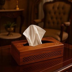 Elegante caja de pañuelos clásica hecha a mano con soporte de madera para mesa de la marca blossom craft india - Product Image 1