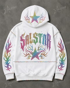 <b>Men's</b> Rhinestone Graphic Pullover Hoodie Custom Streetwear <b>White</b> Oversized Hip Hop <b>Sweatshirt</b> with Embroidery & Sequin Design - Product Image 4