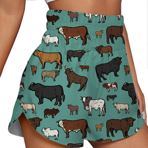 Shorts taille haute style occidental pour femme, imprimé dessin animé, décontracté, tricoté, respirant, taille élastique, délavage coloré, 100% polyester - Product Image 4