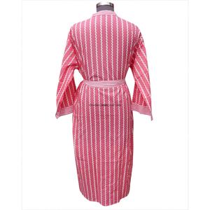 Bata Larga Floral Rosa para Mujer, Cuello en V, 100% Algodón, Manga Larga, Estilo Kimono Casual, Cierre con Cinturón, Tejido Suave y Transpirable - Product Image 6