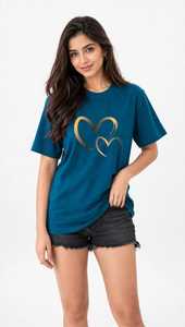 เสื้อยืดผู้หญิงฤดูร้อน สีกรมท่า ผ้าฝ้ายนุ่ม สวมใส่สบาย แขนสั้น ระบายอากาศได้ดี คุณภาพสูง ปรับแต่งได้ คอกลม ทรงหลวม พิมพ์ลายซิลค์สกรีน - Product Image 1