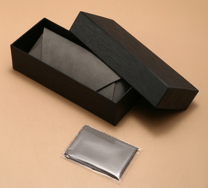 RTS New Fashionable Rectangle Leather Eyeglasses Protective Case Packaging Paper <b>Box</b> Set Unisex <b>Soft</b> Grey Clean Cloth - Product Image 2