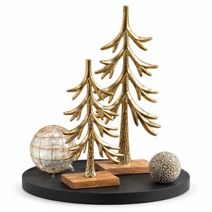 Gold Plated <b>Christmas</b> <b>Tree</b> Sculpture Set Modern Tabletop Decor Forest Theme Winter Decoration Multi-Piece Package - Product Image 1