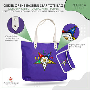 Sac fourre-tout en polyvinyle Codura violet brodé Étoile d'Orient avec poignées blanches et pochette assortie à fermeture éclair – Accessoire de mode pour le shopping - Product Image 3