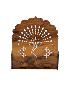 Handcrafted Wooden Wall Mounted Pooja <b>Mandir</b> | Hindu Temple Shelf with Ganesha Design for Home Decor | 30x20x27 cm - Product Image 4