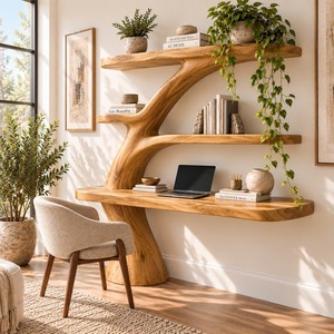 Bureau mural en bois fait main avec étagère, plusieurs compartiments et tiroir pour bureau à domicile et salle d'étude - Product Image 5
