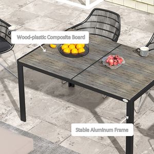 Set da Pranzo da Esterno Contemporaneo Grigio per 6 Persone, Tavolo Rettangolare Spazioso in Alluminio Effetto Legno per Riunioni in Giardino e Patio, Realizzato in PP - Product Image 6