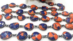 Natural Carnelian lapis <b>Copper</b> Turquoise Free Shape Briolette 10-15mm Bezel Connector <b>Chain</b> - Product Image 2