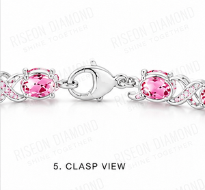 Elegante Pulsera de Tenis con Piedra Ovalada Rosa, Acentos de Diamantes Micro Pavé, Diseño Infinito Trenzado, Lujo Premium, Regalo para Uso Diario - Product Image 2