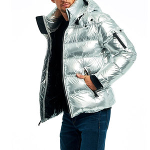 <b>Men's</b> Shiny Silver Puffer <b>Jacket</b> Custom Logo Waterproof Bubble Coat Lightweight Hooded Neck Sleeveless Polyester/Nylon Winter - Product Image 2