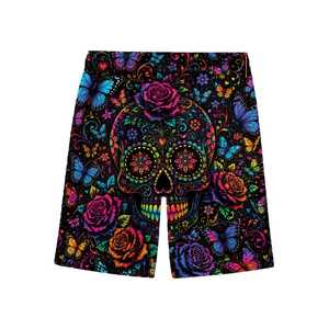 Pantalones cortos con estampado de calaveras y mariposas coloridos para hombre, de secado rápido, con cordón en la cintura, ropa de baño informal - Product Image 3