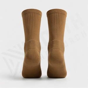 Crew <b>Socks</b> Solid <b>Brown</b> Knitted Breathable Polyester Spandex Running Athletic <b>Socks</b> for Adults Autumn Season - Product Image 2