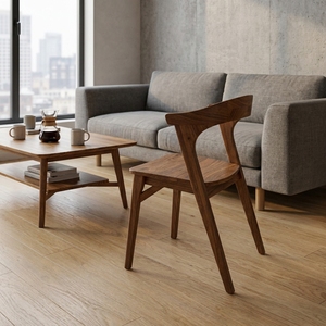 Chaise de salle à manger nordique en bois massif, dossier sculptural incurvé, assise en bois, pour café, restaurant, hôtel, mobilier d'ambiance artistique - Product Image 3