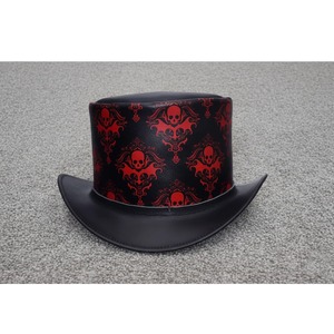 Unique Brown & Black handmade leather Top <b>Hat</b> with Skull Motif Goth Steampunk Fashion Fashion Designs Party Leather Cow Boy <b>Hats</b> - Product Image 3