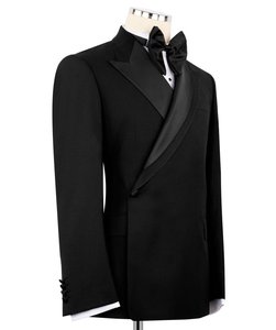 <b>Men</b>’s Black <b>Double</b> <b>Breasted</b> Tuxedo Blazer with Satin Peak Lapel – Classic Formal Wedding Dinner Jacket - Product Image 2