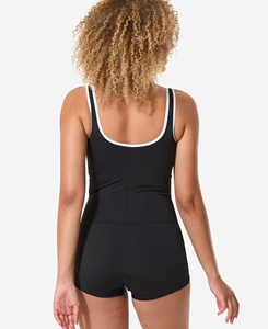 Maillot de bain une pièce noir de haute qualité pour femme, bretelles spaghetti, taille haute, séchage rapide, couleur unie, fermeture éclair sur le devant, printemps-été - Product Image 2