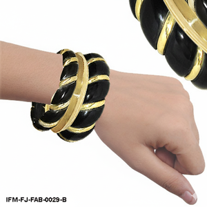 Vintage Inspired Chunky <b>Black</b> Resin and Gold Twisted <b>Ribbon</b> Bangle Bracelet Bold Statement Ribbed Cuff for Women - Product Image 3