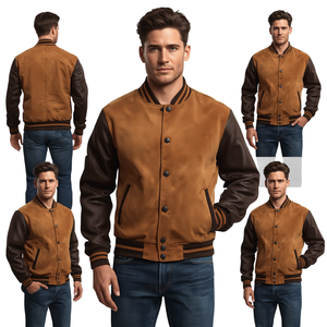 <b>Men</b> Premium Faux <b>Suede</b> Varsity <b>Jacket</b> with Boxy Fit - Product Image 1