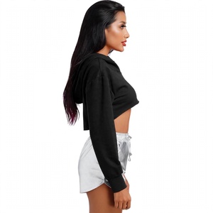 SPINE CRAFT Sweat à capuche court doublé sexy pour femme, pull court à manches longues en coton, style streetwear, haut décontracté chic pour l'hiver et l'automne - Product Image 5