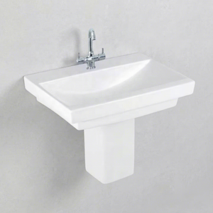Lavabo demi-pied en céramique à surface solide, finition brillante ou mate, pour villa et centre commercial - Product Image 4