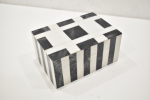 Premium Black & White Checkered Resin Storage <b>Box</b> with Striped Base Decorative Tabletop Organizer with Lid - Product Image 3