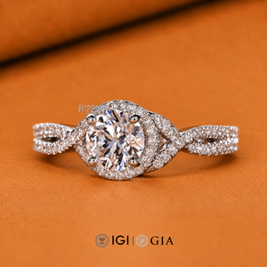 Round Diamond Engagement <b>Ring</b> for <b>Women</b>, Halo Diamond <b>Ring</b> with Twisted Shank, Round Lab Grown Diamond, <b>Promise</b> <b>Ring</b> for Her - Product Image 2