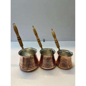 Ensemble de 2 pots à thé/café turcs décoratifs modernes de luxe, design martelé spécial Moyen-Orient, avec couvercle et poignée en laiton, compatibles lave-vaisselle - Product Image 5